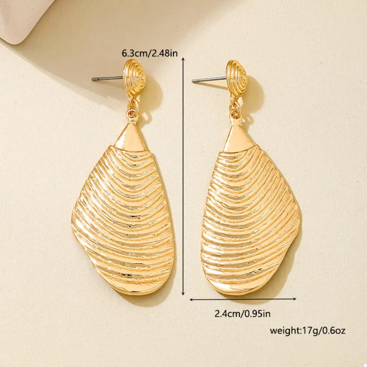 18K Gold-Plated Textured Dangle Earrings - Trendsi - Flyclothing LLC