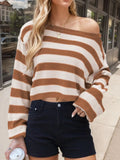Striped Dropped Shoulder Long Sleeve Sweater - Trendsi