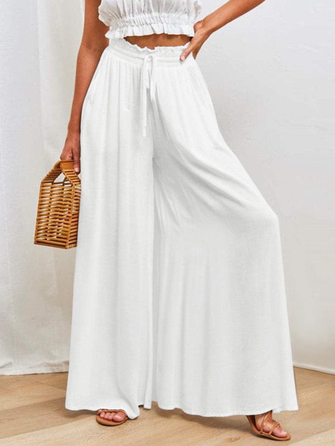 Drawstring Wide Leg Pants with Pockets - Trendsi - Flyclothing LLC