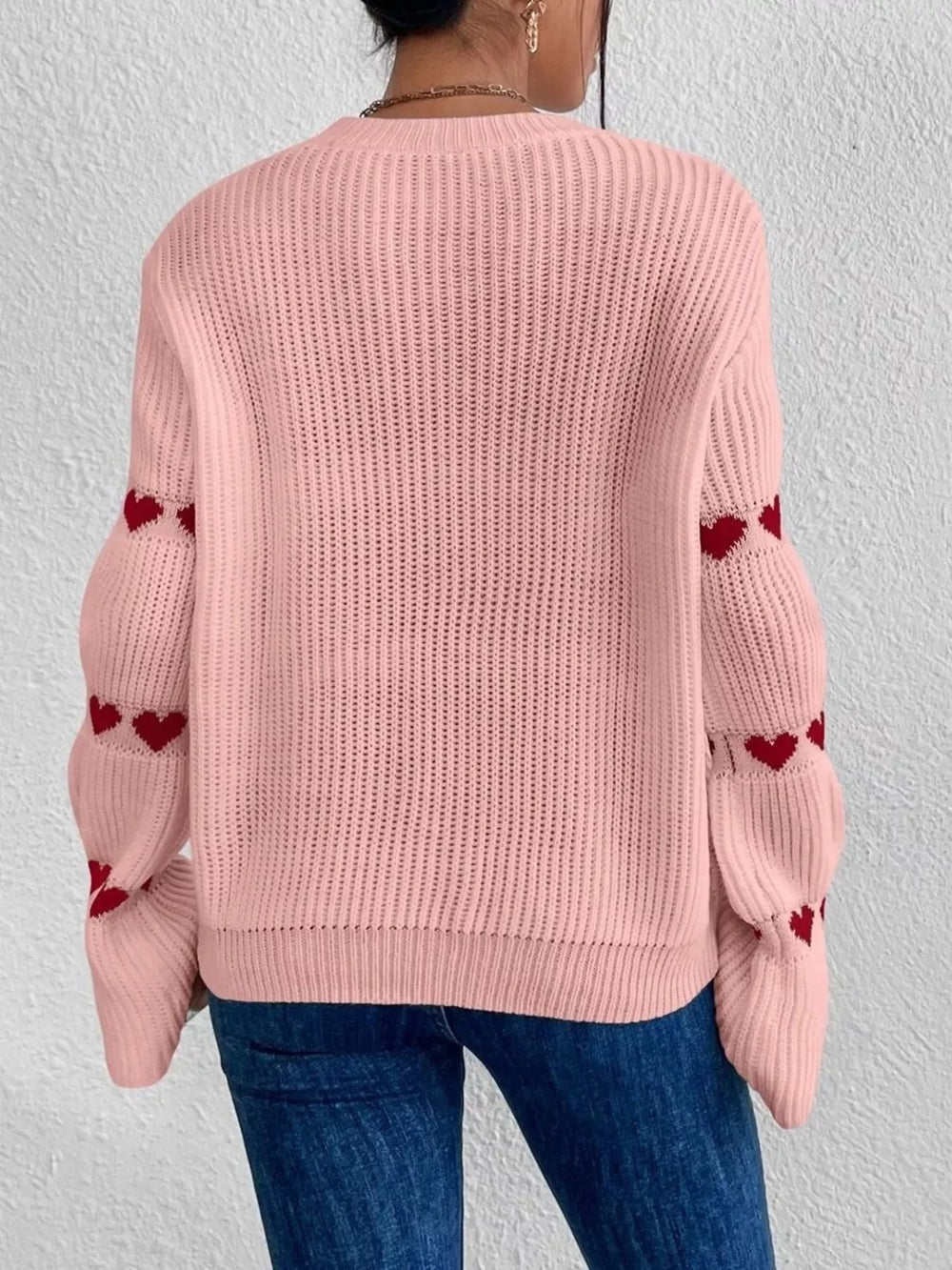 Heart Pattern Round Neck Sweater - Trendsi - Flyclothing LLC