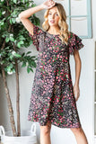 Heimish Full Size Printed Ruffled Short Sleeve Dress with Pockets - Trendsi