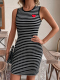 Striped Round Neck Wide Strap Mini Dress - Trendsi