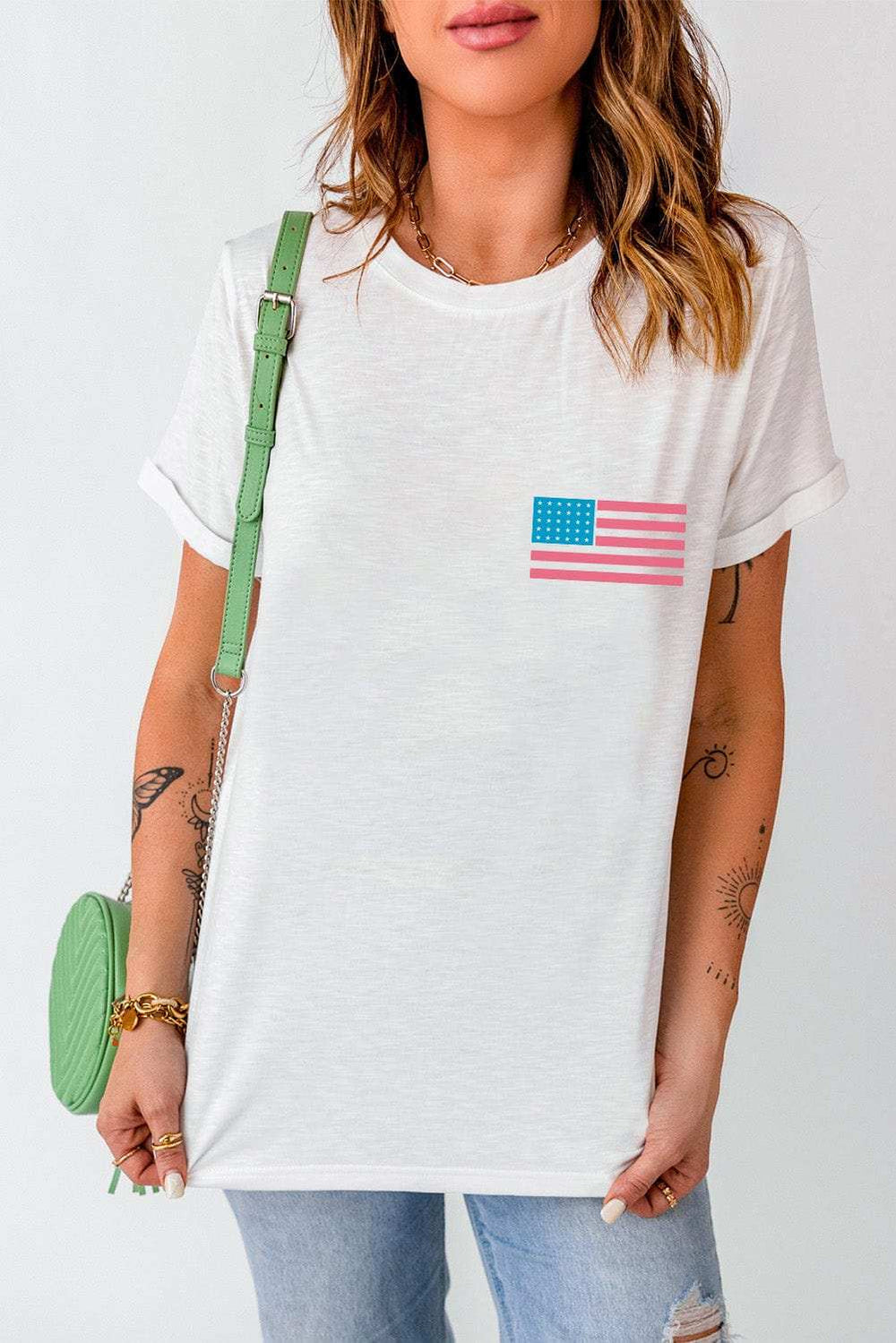 US Flag Round Neck Short Sleeve T-Shirt - Trendsi - Flyclothing LLC