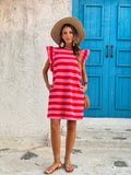 Striped Ruffle Sleeve Casual Summer Dress - Trendsi - Flyclothing LLC