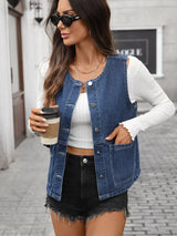 Button Up Denim Vest - Trendsi - Flyclothing LLC