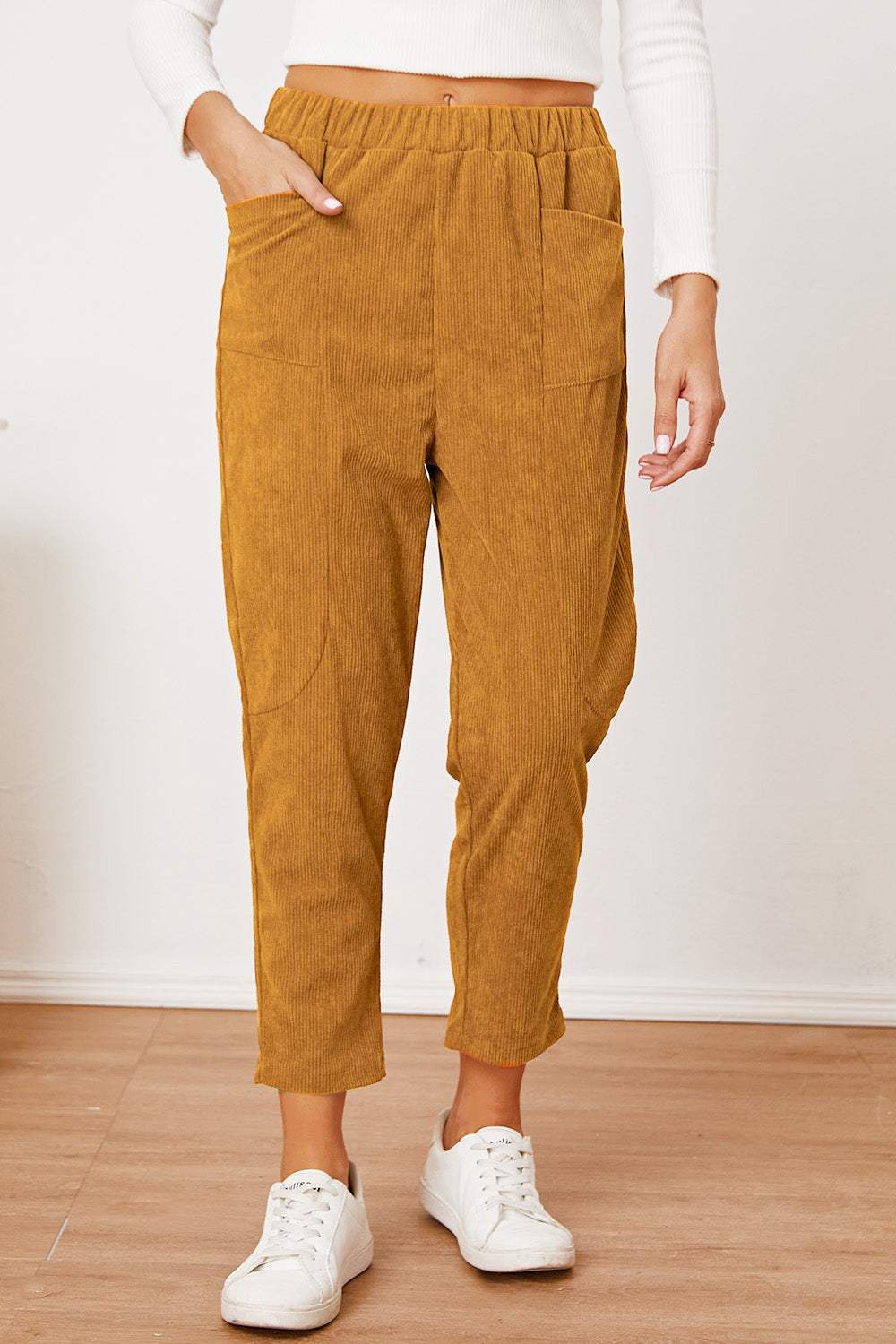 Pocketed Elastic Waist Pants - Trendsi - Flyclothing LLC