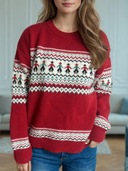 Contrast Round Neck Dropped Shoulder Sweater - Trendsi