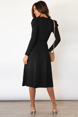 Round Neck Long Sleeve Tie Waist Sweater Dress - Trendsi