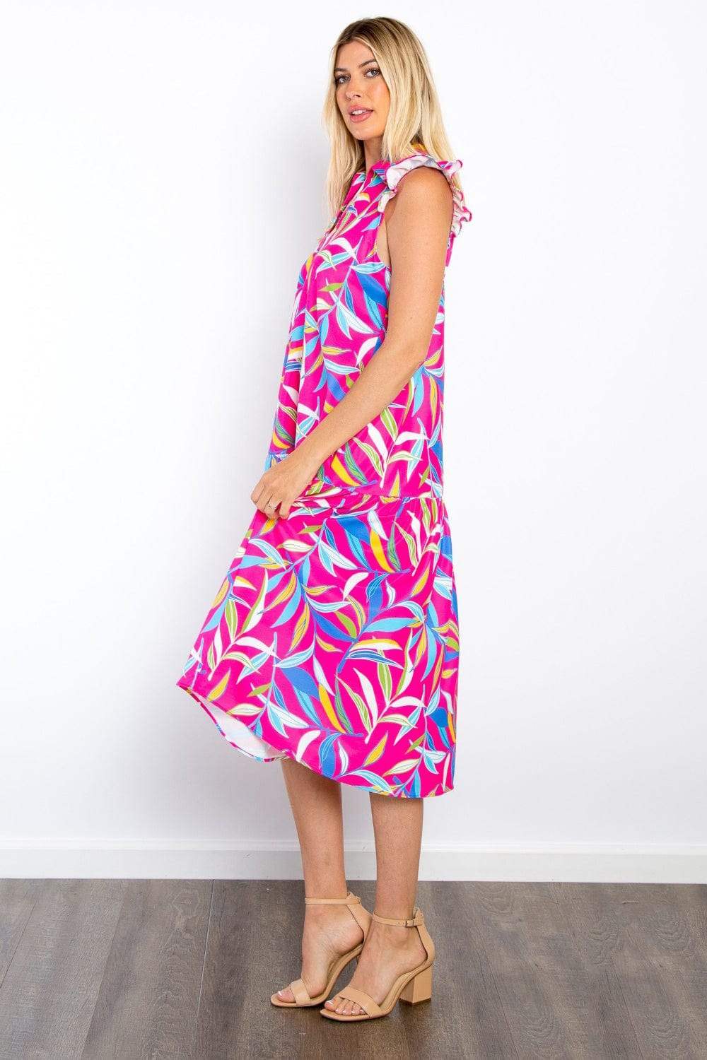 Be Stage Print Ruffled Midi Dress with Pockets - Trendsi - Flyclothing LLC
