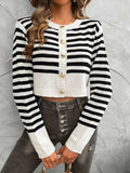 Devine Striped Round Neck Button Down Cardigan - Trendsi - Flyclothing LLC