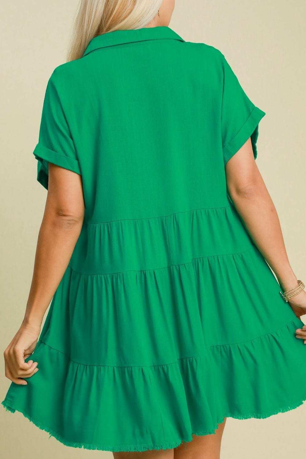 Umgee Full Size Raw Hem Folded Sleeve Tiered Dress Plus Size - Trendsi - Flyclothing LLC