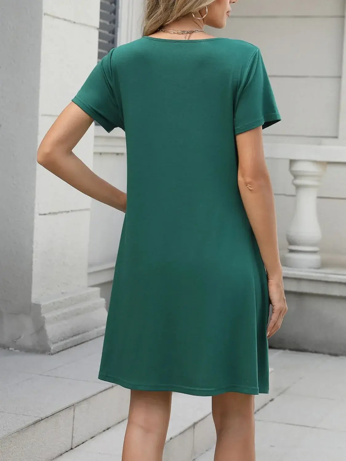 Pleated Front Round Neck Swing Dress - Trendsi - Flyclothing LLC
