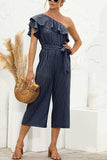 Ruffled Single Shoulder Tie Waist Jumpsuit - Trendsi - Flyclothing LLC