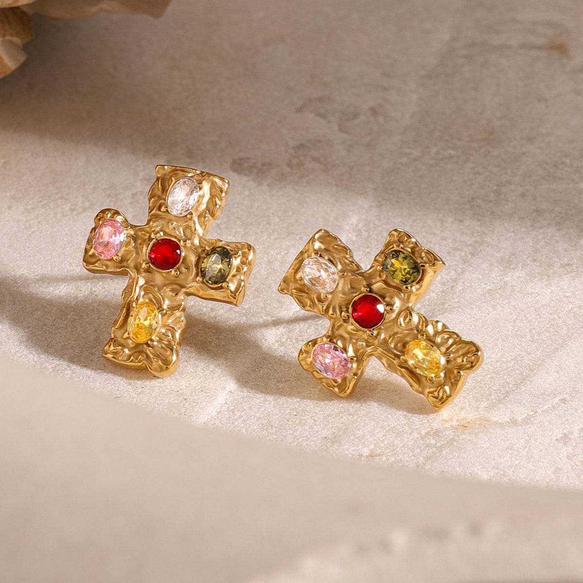 18K Gold-Plated Zircon Cross Earrings - Trendsi