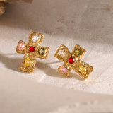 18K Gold-Plated Zircon Cross Earrings - Trendsi