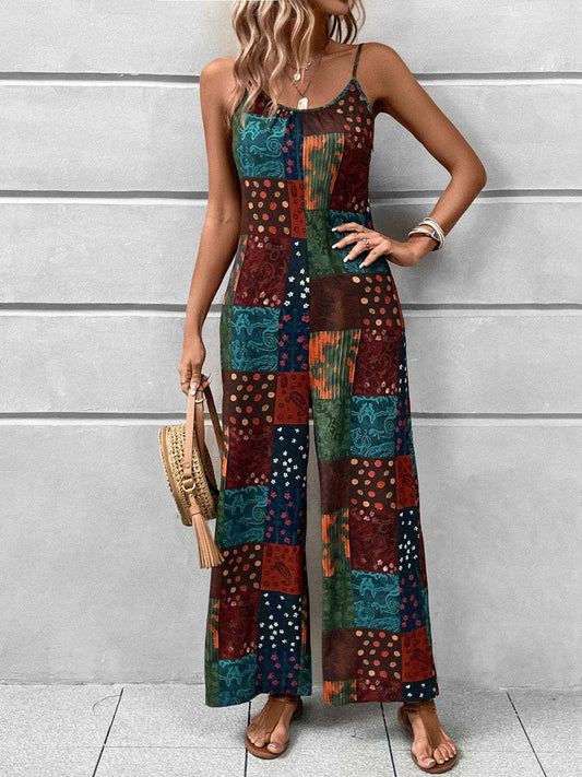 Printed Scoop Neck Spaghetti Strap Jumpsuit - Trendsi - Flyclothing LLC
