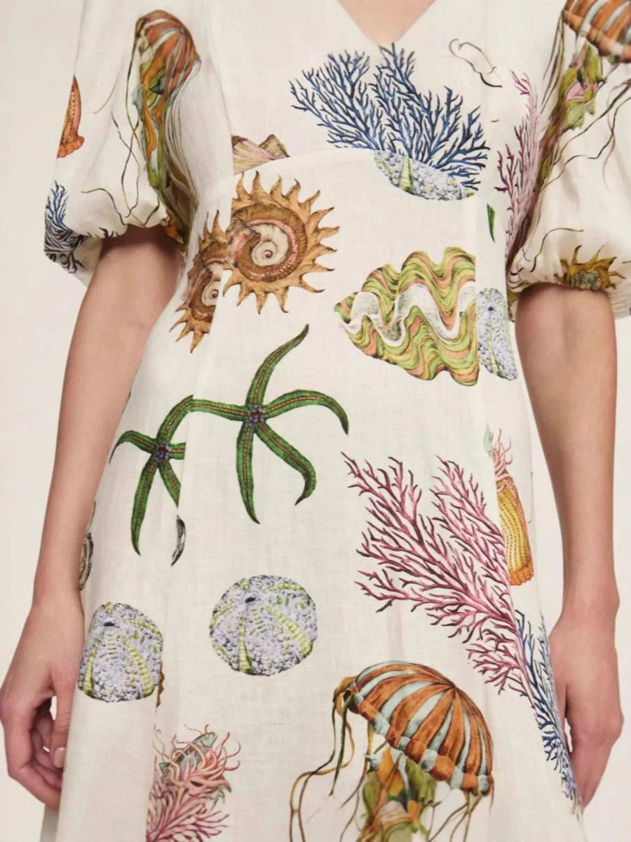 Printed Round Neck Puff Sleeve Dress - Trendsi - Flyclothing LLC