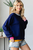 First Love Contrast Ribbed Round Neck Long Sleeve Sweater - Trendsi