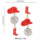 Asymmetrical Cowgirl Boot Hat Ball Dangle Earrings - Trendsi - Flyclothing LLC