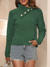 Asymmetric Collared Neck Long Sleeve Sweater - Trendsi - Flyclothing LLC