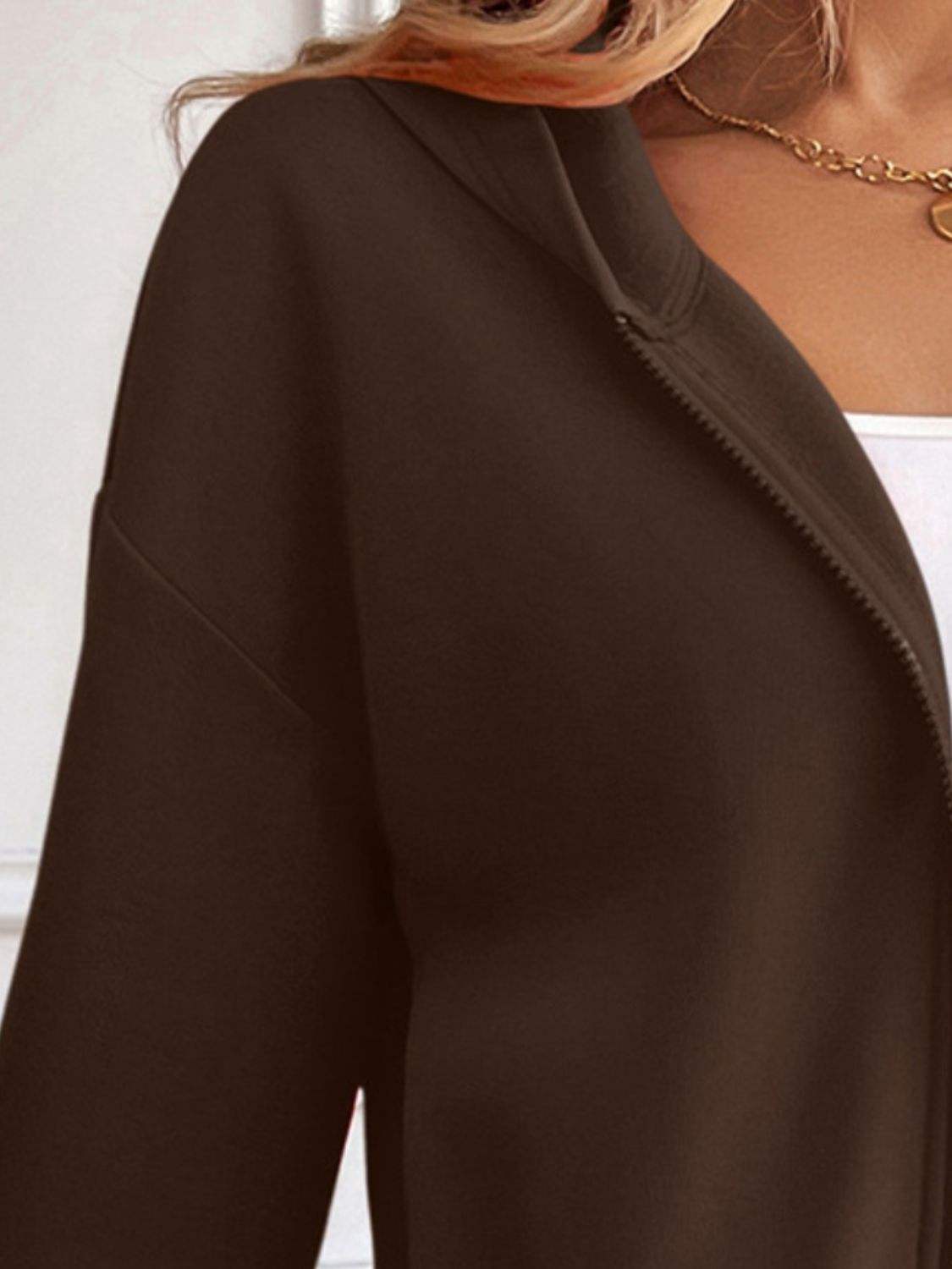 Ivy Lane Zip Up Dropped Shoulder Hooded Jacket - Trendsi - Flyclothing LLC
