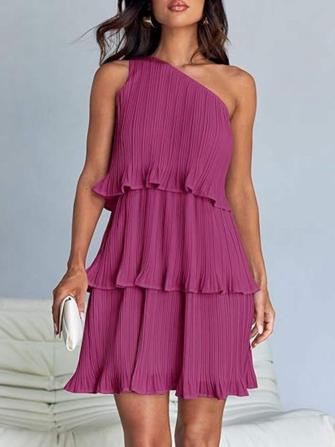 Layered Single Shoulder Mini Dress - Trendsi - Flyclothing LLC