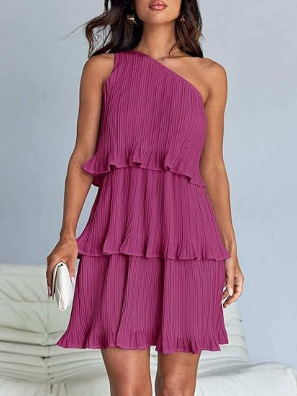 Layered Single Shoulder Mini Dress - Trendsi - Flyclothing LLC