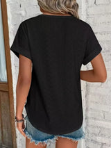 Eyelet Round Neck Short Sleeve T-Shirt - Trendsi - Flyclothing LLC