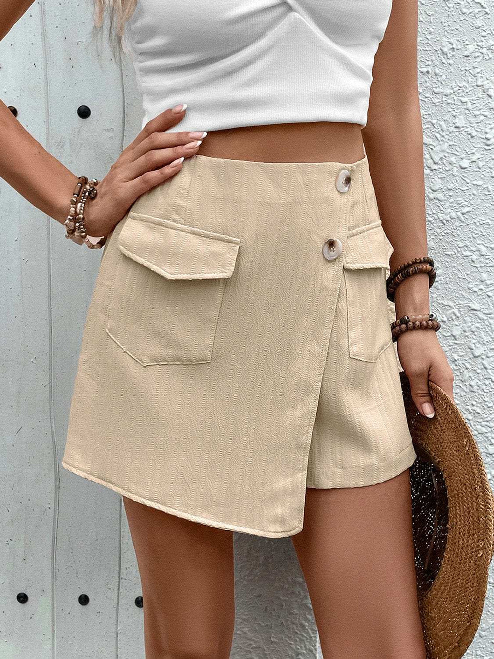 Pocketed High Waist Shorts with Zip - Trendsi - Flyclothing LLC