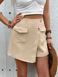 Pocketed High Waist Shorts with Zip - Trendsi