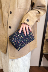 Floral Quilted Clutch with Plaid Lining - Trendsi