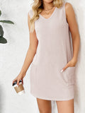 Texture Pocketed V-Neck Tank Dress - Trendsi