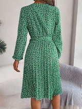 Ditsy Floral Tie Waist Pleated Dress - Trendsi - Flyclothing LLC