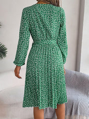 Ditsy Floral Tie Waist Pleated Dress - Trendsi