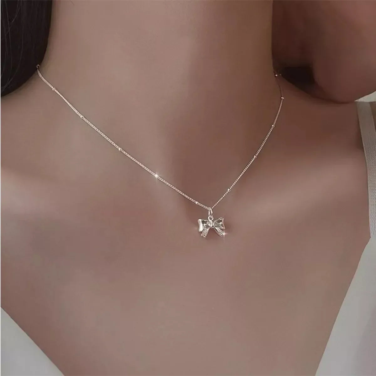 925 Sterling Silver Bow Necklace - Trendsi - Flyclothing LLC