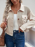 Pocketed Houndstooth Long Sleeve Jacket - Trendsi