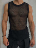 Men's Round Neck Hollow Out Sleeveless Knit Top - Trendsi - Flyclothing LLC