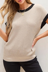 Textured Knit Sweater with Contrast Trim Details - Trendsi - Flyclothing LLC