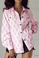 Geometric Print Textured Flap Pocket Shacket - Trendsi - Flyclothing LLC