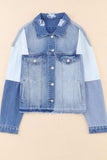 Distressed Button Up Drop Shoulder Denim Jacket - Trendsi - Flyclothing LLC