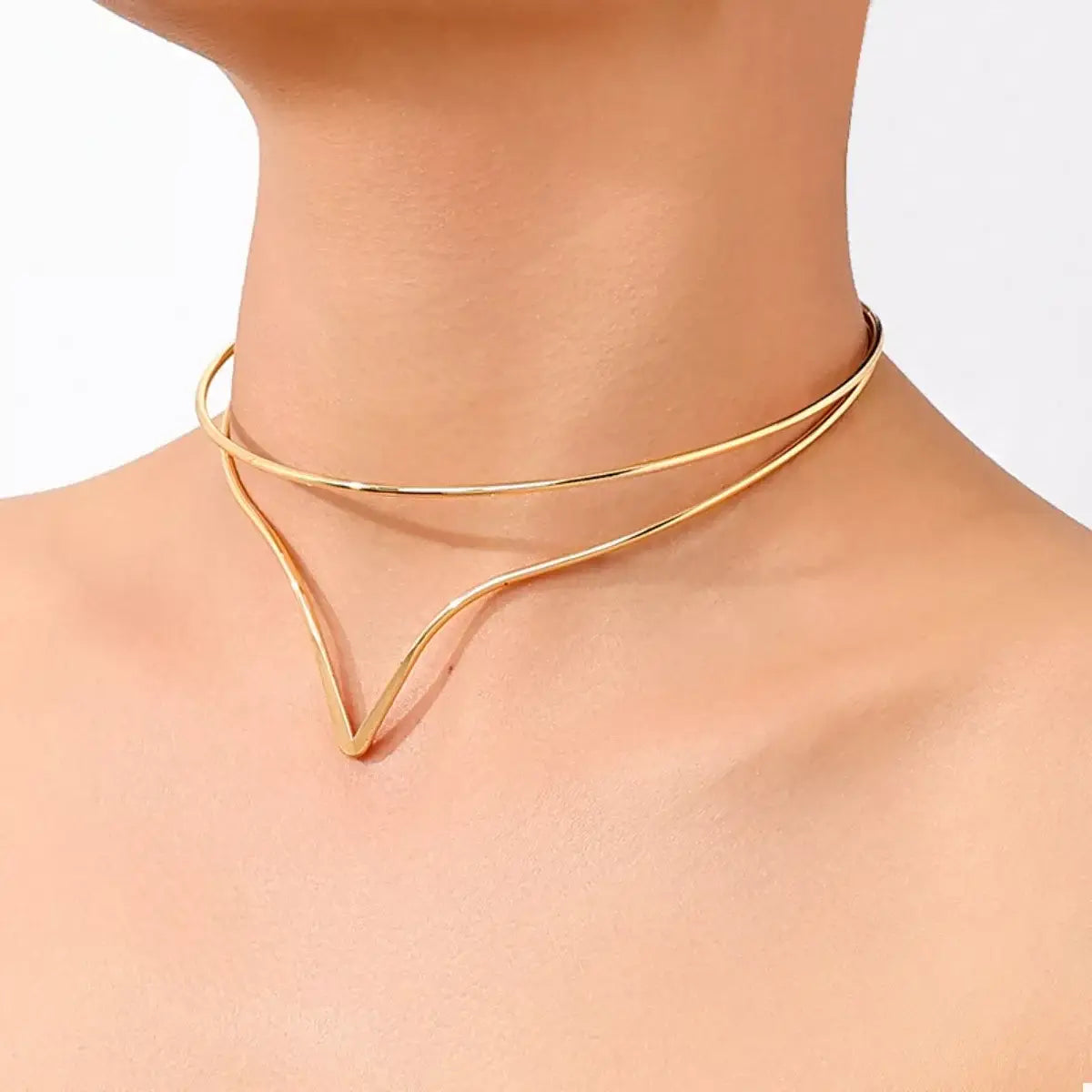 Double Layer V-Shaped Choker Necklace - Trendsi - Flyclothing LLC