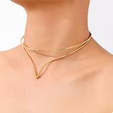 Double Layer V-Shaped Choker Necklace - Trendsi - Flyclothing LLC
