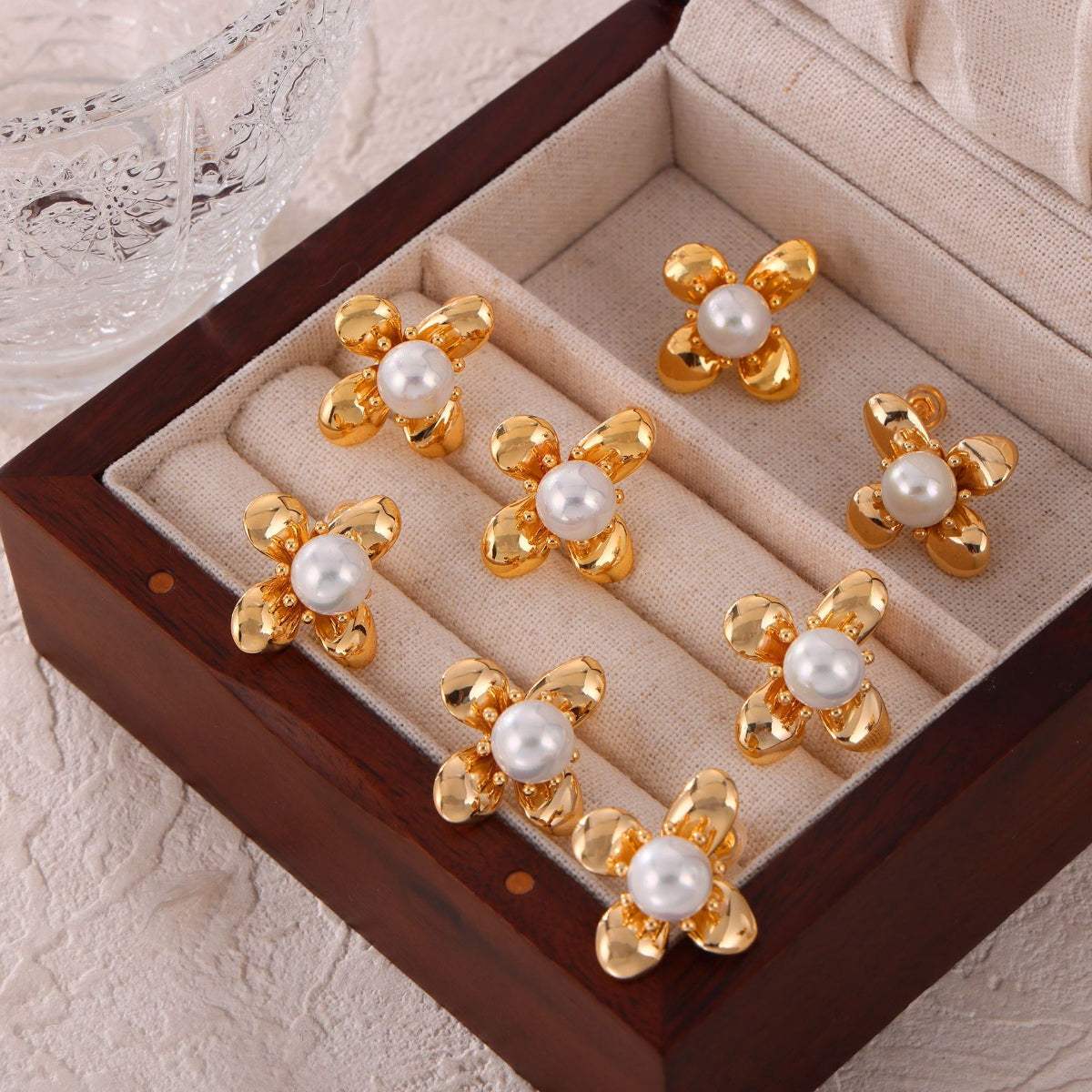 Synthetic Pearl Titanium Steel Flower Earrings - Trendsi - Flyclothing LLC