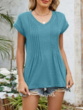 Casual V-Neck Pleated Front T-Shirt - Trendsi - Flyclothing LLC
