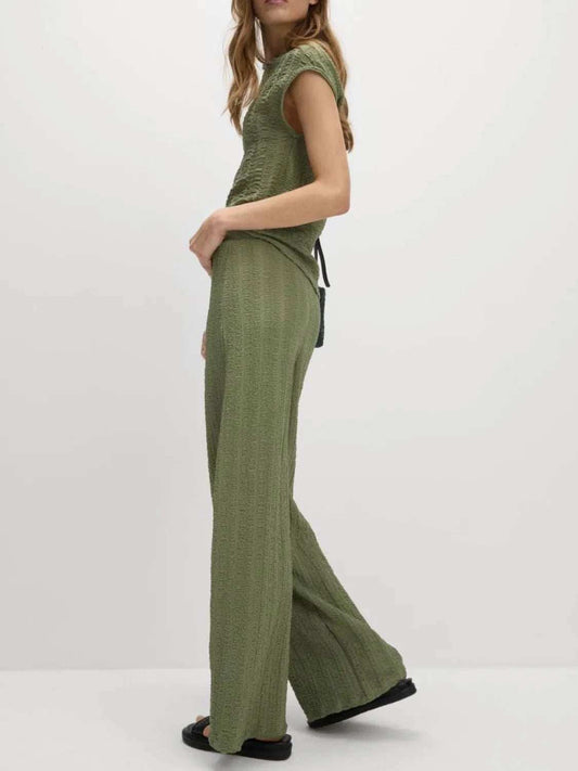 Round Neck Cap Sleeve Top and Pants Set - Trendsi - Flyclothing LLC