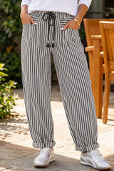 Stripe Drawstring Casual Loose Pants - Trendsi - Flyclothing LLC