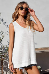 Waffle-Knit Wide Strap Tank - Trendsi - Flyclothing LLC