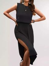 Side Slit Sleeveless Knit Midi Dress - Trendsi - Flyclothing LLC