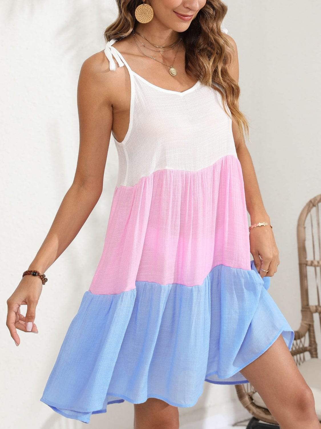 Color Block Spaghetti Strap Cover-Up Dress - Trendsi - Flyclothing LLC