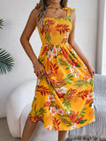 Smocked Floral Tie Shoulder Midi Dress - Trendsi - Flyclothing LLC